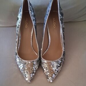 ALDO Glittering Silver Sequin Heels